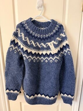 Icelandic Lopapeysa Blue & White Wool Sweater *NWT*
